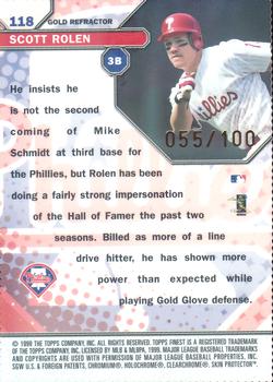 1999 Finest - Gold Refractors #118 Scott Rolen Back