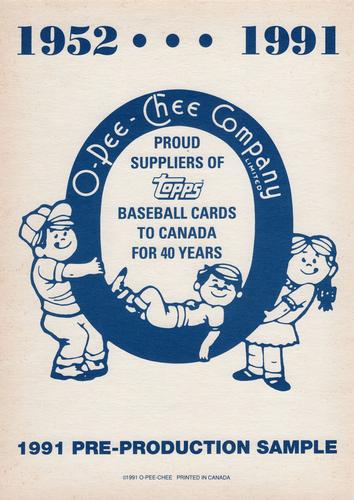 1991 O-Pee-Chee - Pre-Production Sample Sheets #NNO Ellis Burks / Tom Browning / Randy Myers / Jose Rijo / Kevin Wickander / Mike Marshall / Darnell Coles / Dave Anderson / Dan Wilson Back