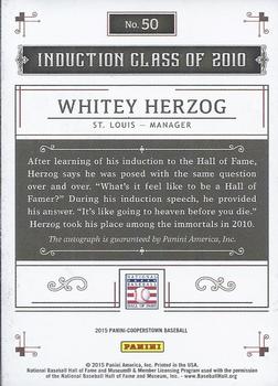 2015 Panini Cooperstown - HOF Induction Signatures #50 Whitey Herzog Back
