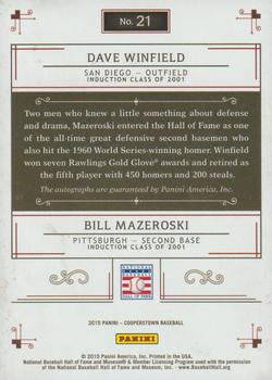 2015 Panini Cooperstown - HOF Induction Dual Signatures #21 Dave Winfield / Bill Mazeroski Back