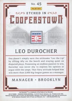 2015 Panini Cooperstown - Etched in Cooperstown Silver #45 Leo Durocher Back