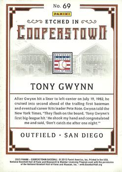 2015 Panini Cooperstown - Etched in Cooperstown Silver #69 Tony Gwynn Back