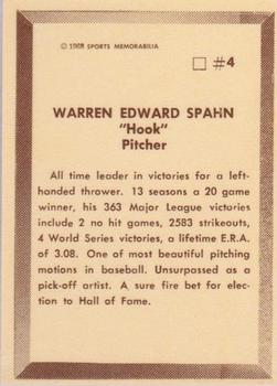 1968 Sports Memorabilia All Time Team #4 Warren Spahn Back