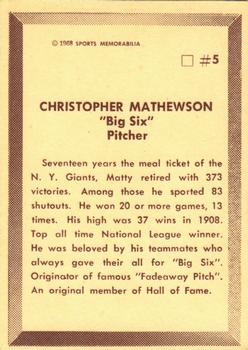 1968 Sports Memorabilia All Time Team #5 Christy Mathewson Back