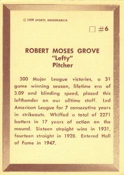 1968 Sports Memorabilia All Time Team #6 Lefty Grove Back