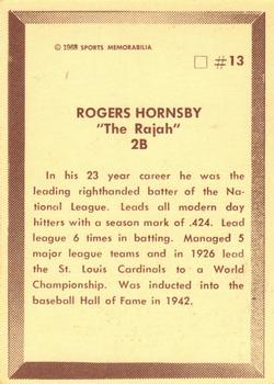 1968 Sports Memorabilia All Time Team #13 Rogers Hornsby Back