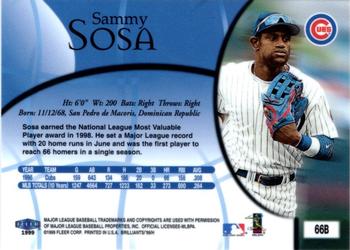 1999 Fleer Brilliants - Blue #66B Sammy Sosa  Back