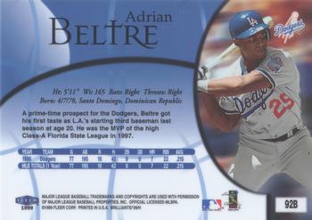 1999 Fleer Brilliants - Blue #92B Adrian Beltre  Back