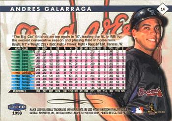 1998 Fleer Tradition #14 Andres Galarraga Back