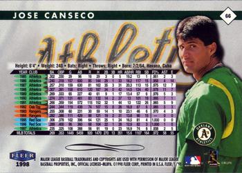 1998 Fleer Tradition #66 Jose Canseco Back