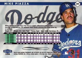 1998 Fleer Tradition #200 Mike Piazza Back