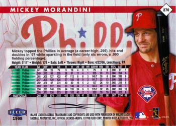 1998 Fleer Tradition #270 Mickey Morandini Back