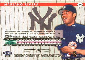1998 Fleer Tradition #205 Mariano Rivera Back