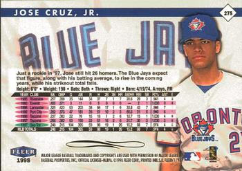 1998 Fleer Tradition #275 Jose Cruz, Jr. Back