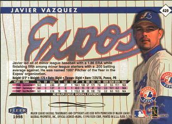 1998 Fleer Tradition #429 Javier Vazquez Back
