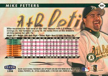 1998 Fleer Tradition #520 Mike Fetters Back