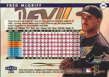 1998 Fleer Tradition #540 Fred McGriff Back
