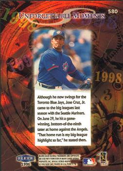 1998 Fleer Tradition #580 Jose Cruz, Jr. Back