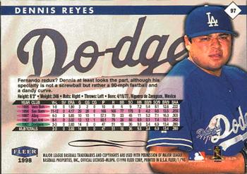 1998 Fleer Tradition #97 Dennis Reyes Back