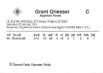 1990 Diamond Cards Appleton Foxes #8 Grant Griesser Back