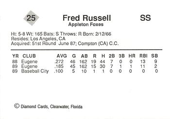 1990 Diamond Cards Appleton Foxes #17 Fred Russell Back