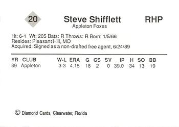 1990 Diamond Cards Appleton Foxes #20 Steve Shifflett Back