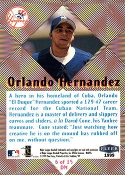 1999 Fleer Tradition - Diamond Magic #6DM Orlando Hernandez  Back