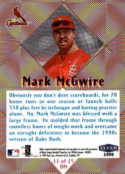 1999 Fleer Tradition - Diamond Magic #11DM Mark McGwire  Back