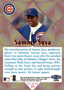 1999 Fleer Tradition - Diamond Magic #13DM Sammy Sosa  Back
