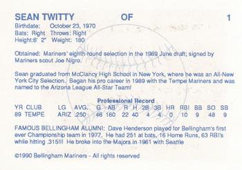 1990 Bellingham Mariners #1 Sean Twitty Back