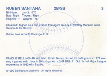 1990 Bellingham Mariners #3 Ruben Santana Back