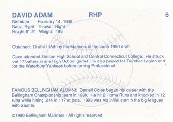 1990 Bellingham Mariners #6 Dave Adam Back