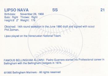 1990 Bellingham Mariners #21 Lipso Nava Back
