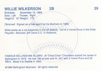 1990 Bellingham Mariners #29 Willie Wilkerson Back
