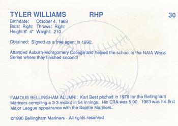 1990 Bellingham Mariners #30 Tyler Williams Back