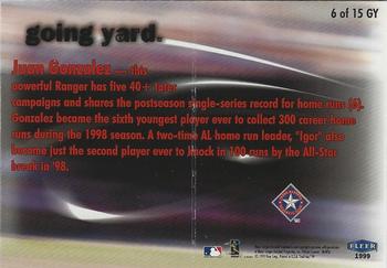 1999 Fleer Tradition - Going Yard #6GY Juan Gonzalez  Back