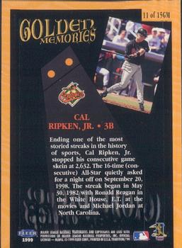 1999 Fleer Tradition - Golden Memories #11GM Cal Ripken Jr.  Back