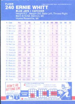 1987 Fleer #240 Ernie Whitt Back