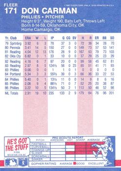 1987 Fleer #171 Don Carman Back