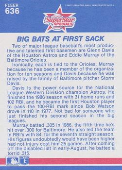 1987 Fleer #636 Big Bats at the First Sack (Glenn Davis / Eddie Murray) Back