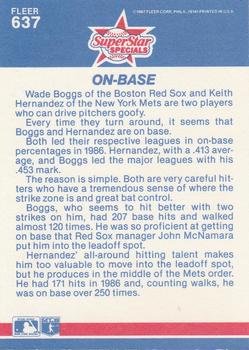 1987 Fleer #637 On Base (Wade Boggs / Keith Hernandez) Back