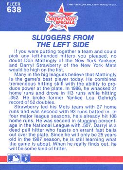 1987 Fleer #638 Sluggers from the Left Side (Don Mattingly / Darryl Strawberry) Back