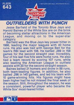 1987 Fleer #643 Harold Baines / Jesse Barfield Back