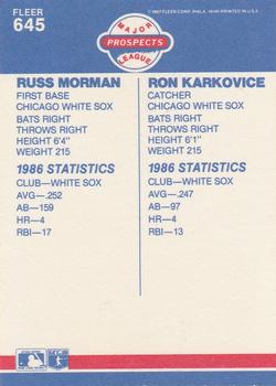 1987 Fleer #645 Russ Morman / Ron Karkovice Back