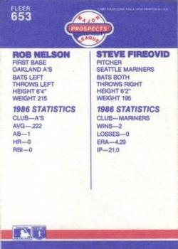 1987 Fleer #653 Rob Nelson / Steve Fireovid Back