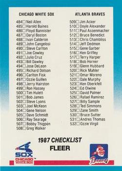 1987 Fleer #659 Checklist: White Sox / Braves / Twins / Cubs Front