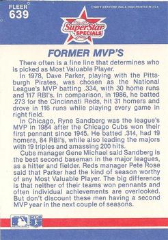1987 Fleer #639 Former MVP's (Dave Parker / Ryne Sandberg) Back