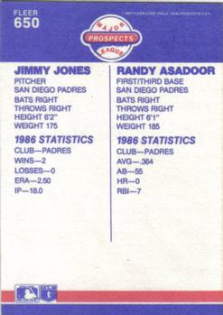 1987 Fleer #650 Jimmy Jones / Randy Asadoor Back