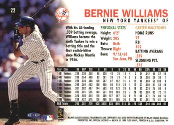 1999 Fleer Tradition - Millennium #22 Bernie Williams  Back