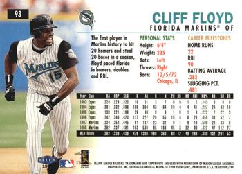 1999 Fleer Tradition - Millennium #93 Cliff Floyd  Back